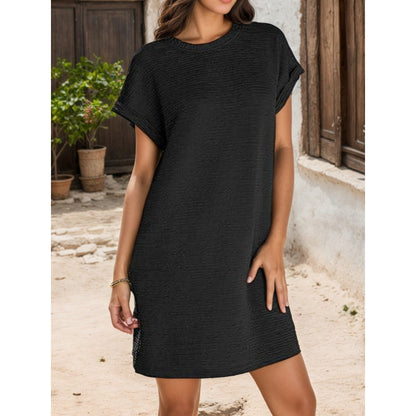 Damen lässiges Kleid mit Rollärmeln und Taschen
