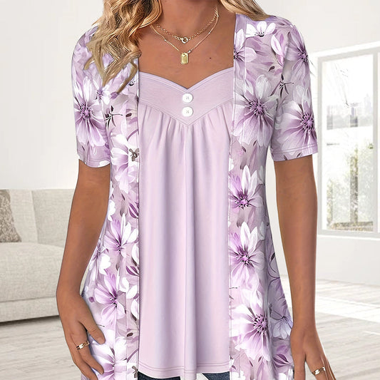 Unregelmäßiges Patchwork-Top mit Blumenmuster für Frauen