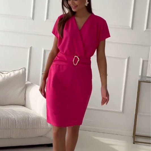 🌺2025 Neuankömmlinge👗V-Ausschnitt Kurzarm Kurzes Kleid mit Cinched Taille