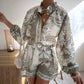 Zweiteiliges Set aus Top und Shorts mit Vintage-Blumendruck für Damen