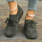 🌸Atmungsaktive, dehnbare Strick-Keilabsatzschuhe für Damen mit verstellbaren Schnürsenkeln