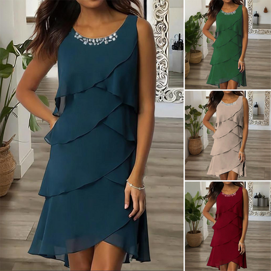 Modisches, lässiges, ärmelloses Kleid mit Strass