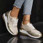 Damen-Sneaker mit Mesh-Obermaterial, Schnürung und Keilabsatz sowie seitlichem Reißverschluss