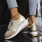 Damen-Sneaker mit Mesh-Obermaterial, Schnürung und Keilabsatz sowie seitlichem Reißverschluss