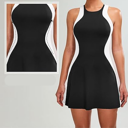Zweiteiler im Farbblock-Design aus schmalem Minikleid und Shorts