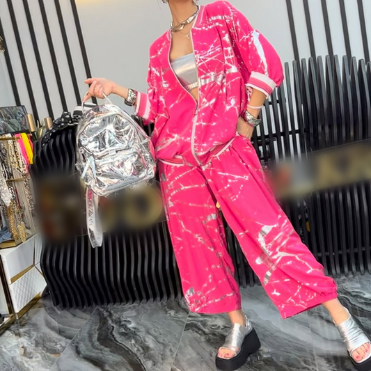 Damen lockeres 2-teiliges Set: Jacke und Hose mit elastischem Bund