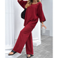 Lässiges, einfarbiges Damen-Set: Langarm-Oberteil und Hose