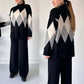 Modisches Color-Blocking-Set aus Pullover und Hose mit Rautenmuster