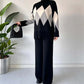 Modisches Color-Blocking-Set aus Pullover und Hose mit Rautenmuster