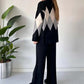 Modisches Color-Blocking-Set aus Pullover und Hose mit Rautenmuster