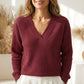 Women's Casual Long Sleeve V-Neck Waffle Knit Top