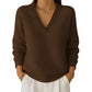 Women's Casual Long Sleeve V-Neck Waffle Knit Top
