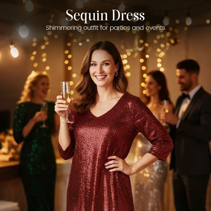 Women's Sparkle Sequin V-Neck Dress