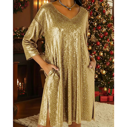 Women's Sparkle Sequin V-Neck Dress