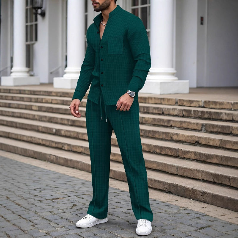 ⏳Time-Limited Special⏰Men’s Casual Waffle Shirt Pants 2-Piece Set