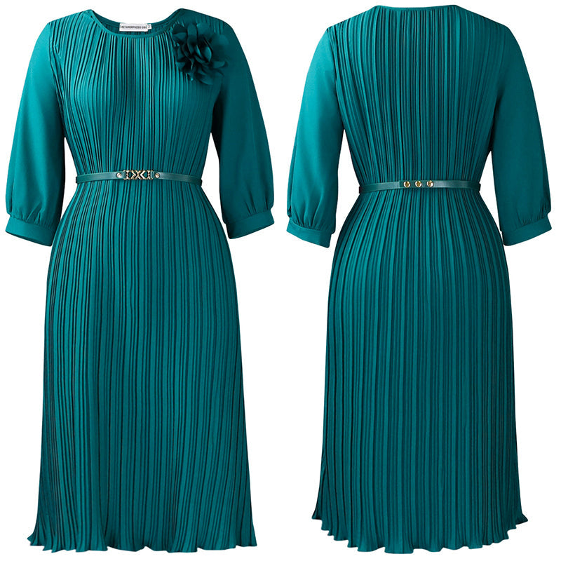 🔥HOT SALE-50% OFF🔥Women's 3/4 Sleeve Pleated Midi Dress with Belt