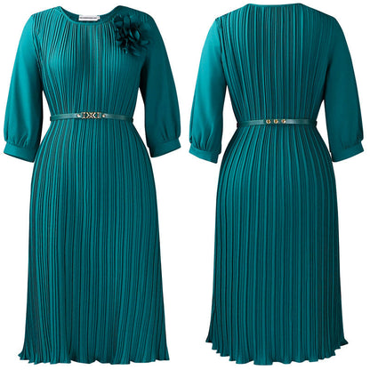 🔥HOT SALE-50% OFF🔥Women's 3/4 Sleeve Pleated Midi Dress with Belt