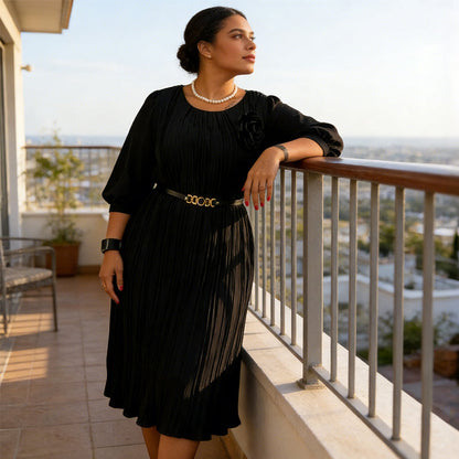 🔥HOT SALE-50% OFF🔥Women's 3/4 Sleeve Pleated Midi Dress with Belt