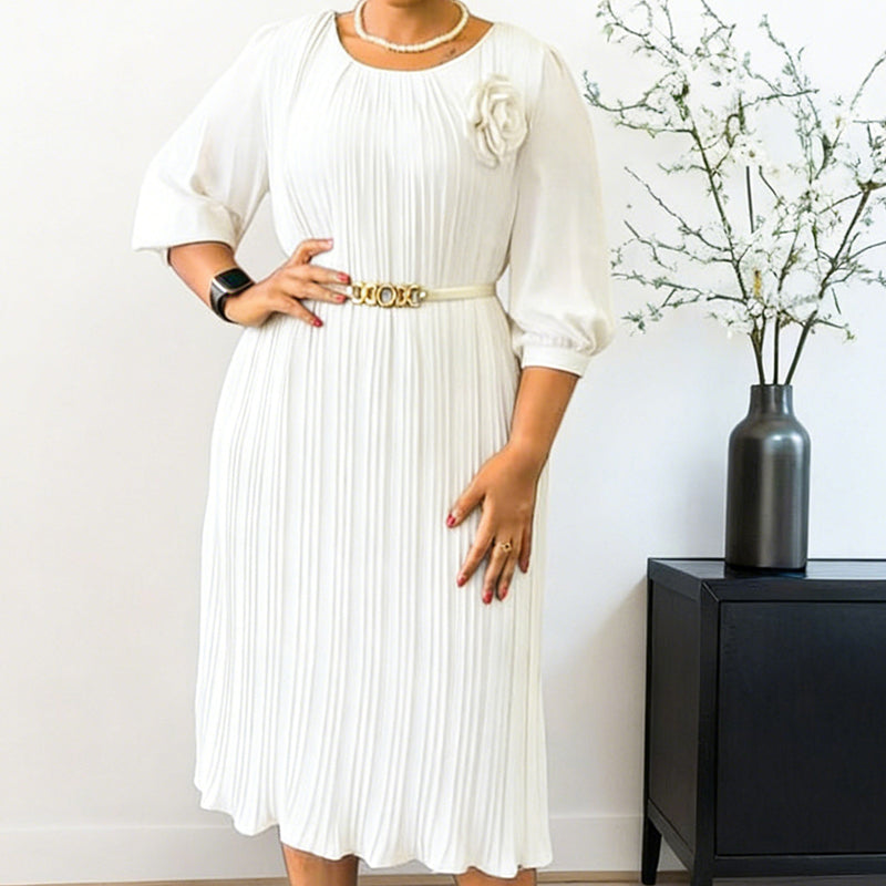 🔥HOT SALE-50% OFF🔥Women's 3/4 Sleeve Pleated Midi Dress with Belt