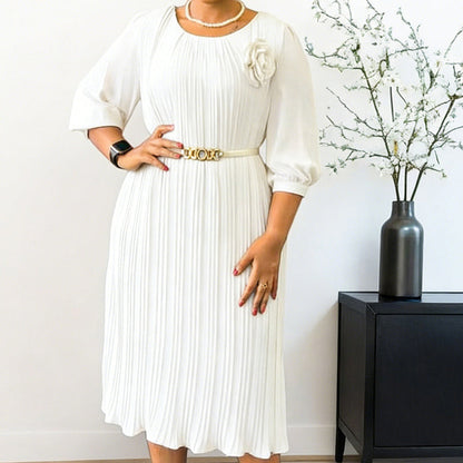 🔥HOT SALE-50% OFF🔥Women's 3/4 Sleeve Pleated Midi Dress with Belt