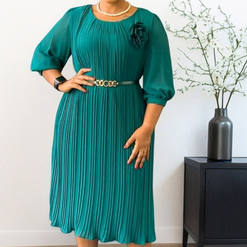 🔥HOT SALE-50% OFF🔥Women's 3/4 Sleeve Pleated Midi Dress with Belt