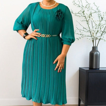🔥HOT SALE-50% OFF🔥Women's 3/4 Sleeve Pleated Midi Dress with Belt
