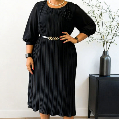 🔥HOT SALE-50% OFF🔥Women's 3/4 Sleeve Pleated Midi Dress with Belt