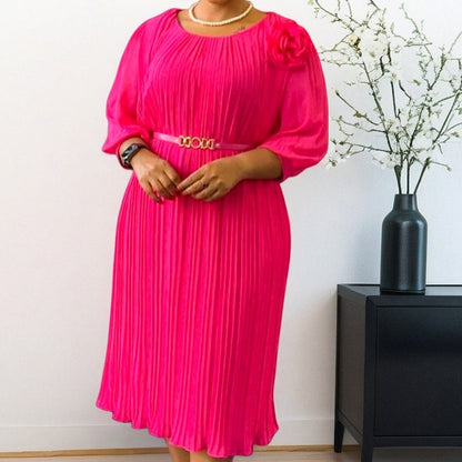 🔥HOT SALE-50% OFF🔥Women's 3/4 Sleeve Pleated Midi Dress with Belt