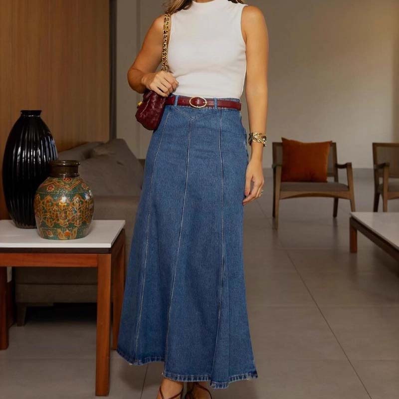 ⏳Time-Limited Special⏰Women's High‑Waist A‑Line Denim Maxi Skirt – Flattering 👗