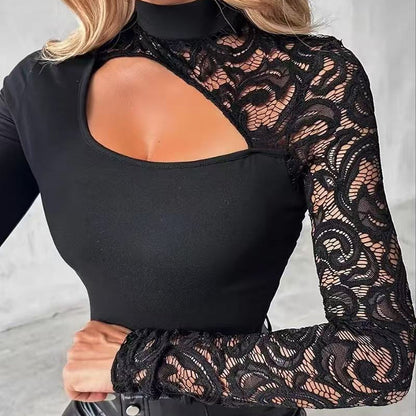 📢📢50% OFF !!!⏰Women's Asymmetrical Cutout Lace Sleeve Top