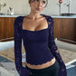 🎁2026 New Arrivals 50% OFF💖Women's Solid Color T-Shirt – Floral Lace, Split Ruffles & Sheer Sleeves for a Romantic Look ✨