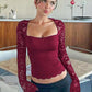 🎁2026 New Arrivals 50% OFF💖Women's Solid Color T-Shirt – Floral Lace, Split Ruffles & Sheer Sleeves for a Romantic Look ✨