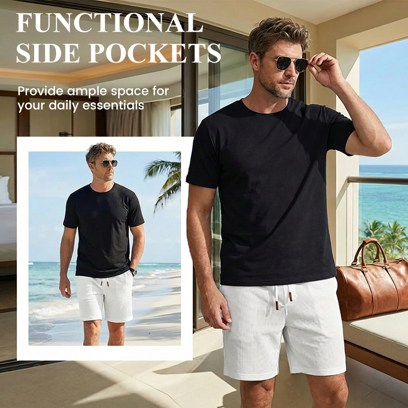 Men's Casual Waffle Knit Drawstring Shorts