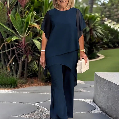 Charming Irregular Top & Wide Leg Pants Set