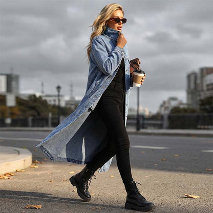 Women’s Casual Longline Button-Up Denim Coat