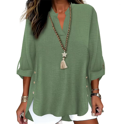 Casual Solid Color Button Side Slit Top