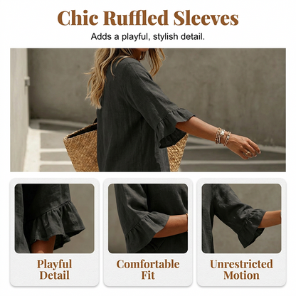 🔥New Arrivals & Best Sellers-Women's Ruffled-Sleeve Top & Wide-Leg Pants Set