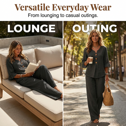 🔥New Arrivals & Best Sellers-Women's Ruffled-Sleeve Top & Wide-Leg Pants Set