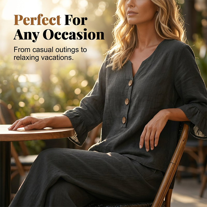 🔥New Arrivals & Best Sellers-Women's Ruffled-Sleeve Top & Wide-Leg Pants Set