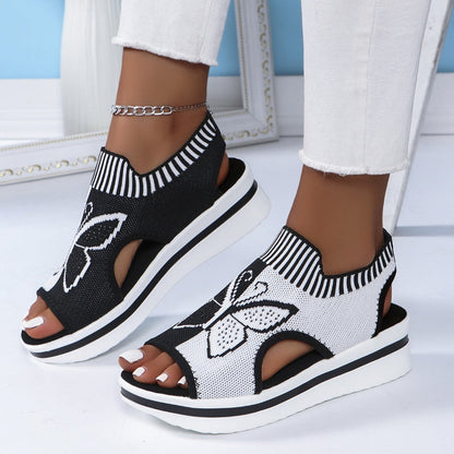 👡50% OFF!🌴Women Fly-Knit Peep-Toe Platform Wedge Sandals, Breathable Arch Support Cushioned Slip-On Summer Beach Holiday Shoes