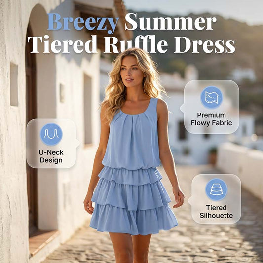 Women's Summer U-Neck Tiered Ruffle Dress