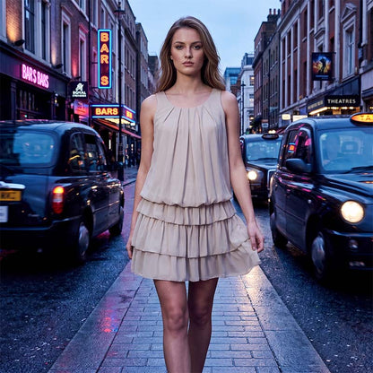 Women's Summer U-Neck Tiered Ruffle Dress
