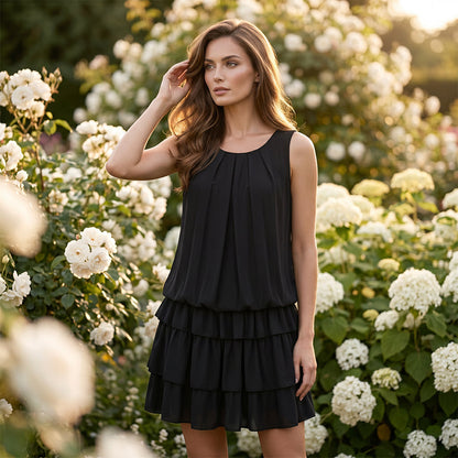 Women's Summer U-Neck Tiered Ruffle Dress