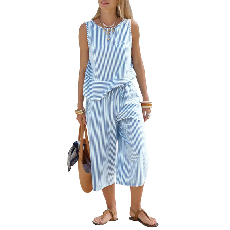 Women's Striped Wide-Leg Pants Set