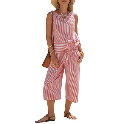 Women's Striped Wide-Leg Pants Set
