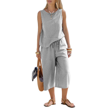 Women's Striped Wide-Leg Pants Set