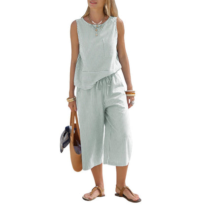 Women's Striped Wide-Leg Pants Set