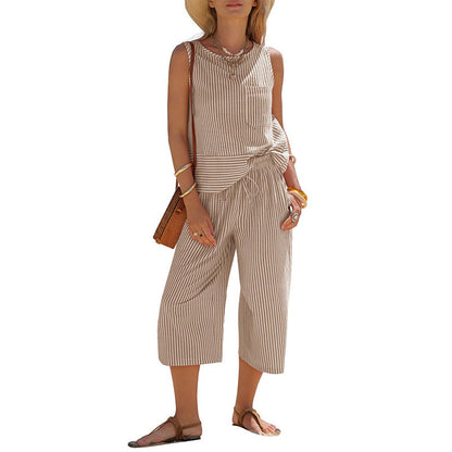 Women's Striped Wide-Leg Pants Set