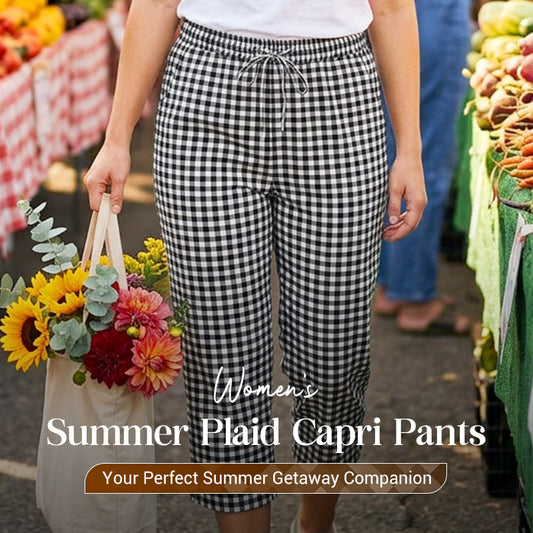 ⏳Time-Limited Special⏰Gingham Capri Pants – Drawstring Waist, Cotton-Linen, Breathable 🌿
