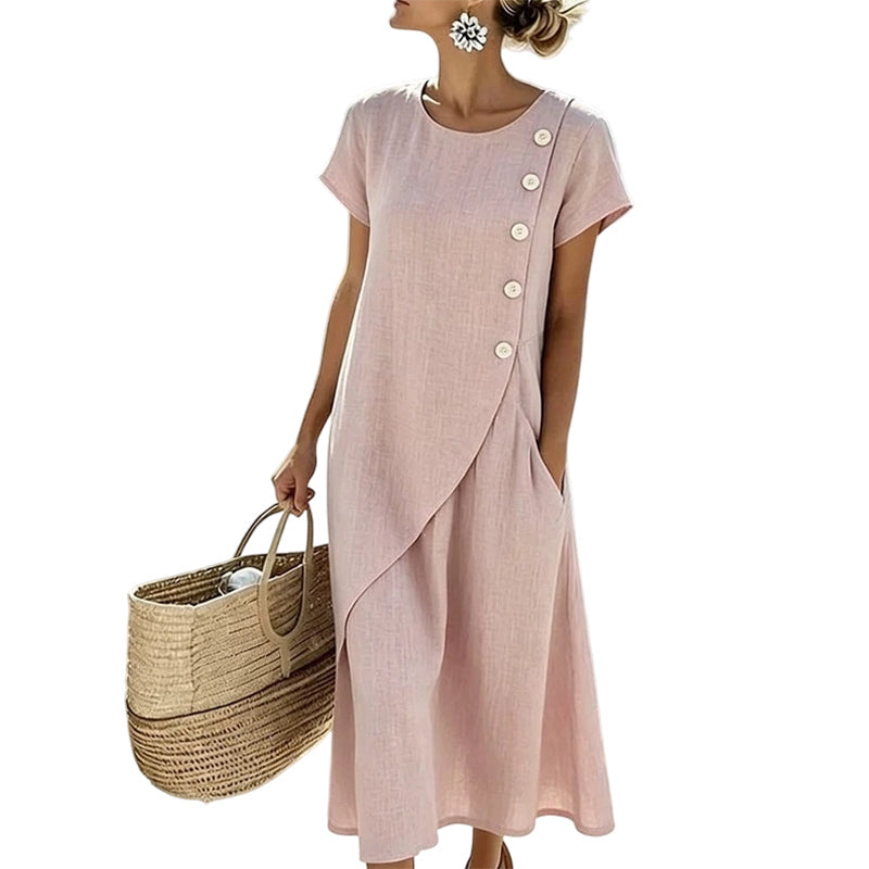 Limited-time offer⏰Women’s round-neck, asymmetrical, stylish solid-colour dress 💖 Extra loose fit 💖 Extremely breathable